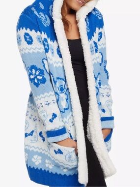 Disney Lilo & Stitch Fair Isle Sherpa Girls Open Cardigan Juniors Large
